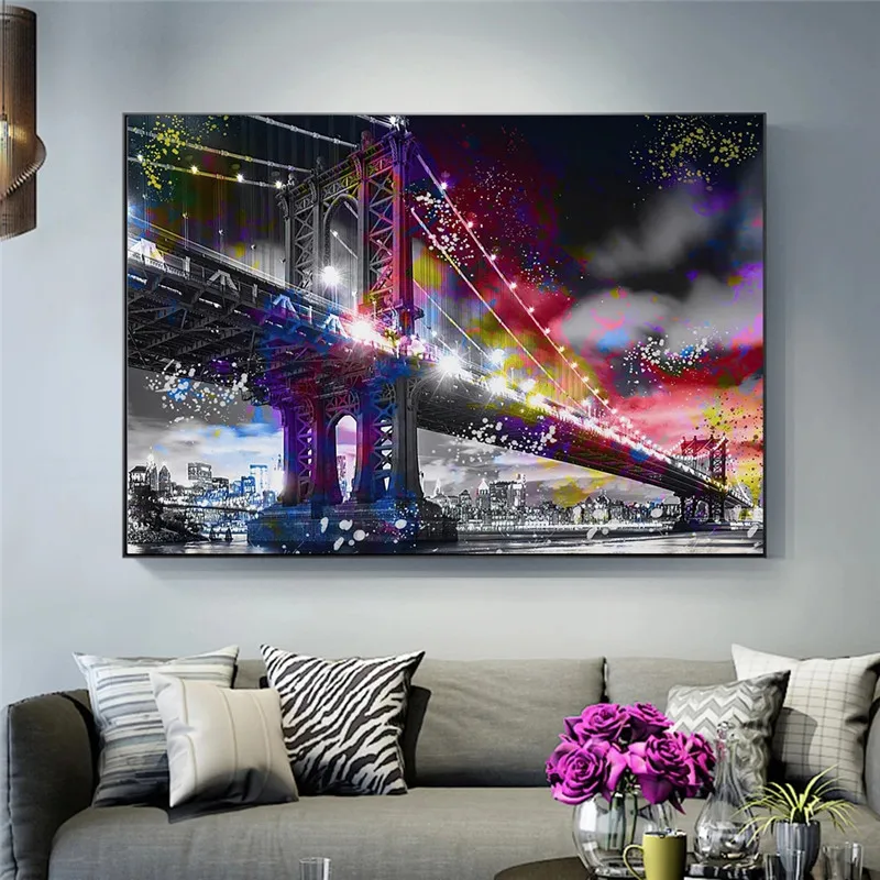 

Modern Building And Statue Of Liberty Colorful Canvas Painting Posters and Prints Wall Art Picture For Living Room Home Decor