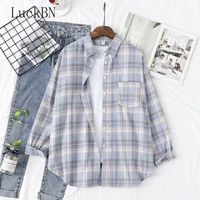 100 cotton ladies blouses shirt casual plaid shirts loose boyfriend style womens clothing tops outwear pink oversized shirts