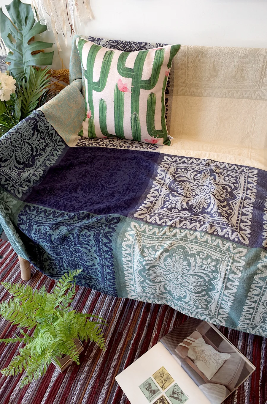 en Ucuz Bohemian şönil Battaniye Akdeniz Kanepe Yastığı Renkli Büyük Sandalye Salonu Battaniye Plaj Kumlu Havlu Pelerin Püskül Ile