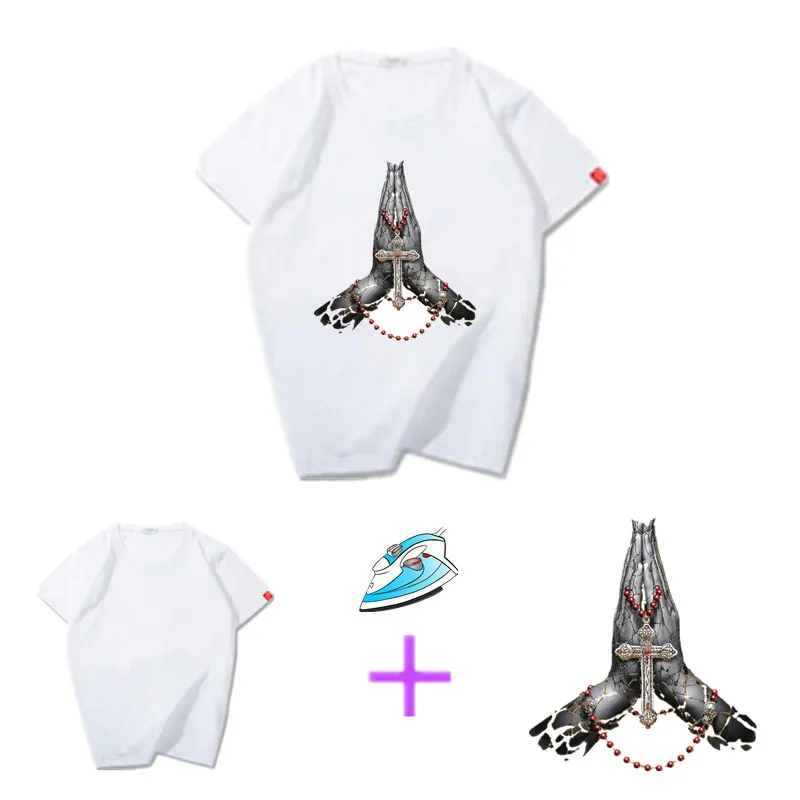 T shirt Women patch 23cm cross hands iron on patches for clothing transfer printing clothes girls DIY street icon stickers | Дом и сад