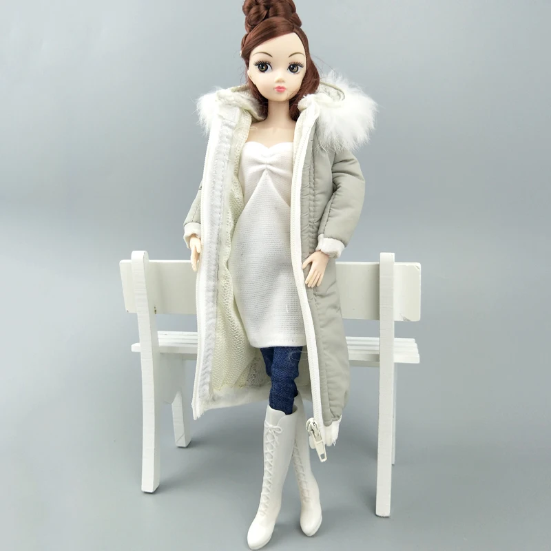 Серая зимняя одежда длинное пальто для куклы Барби наряды парка 1/6 BJD кукла куртка
