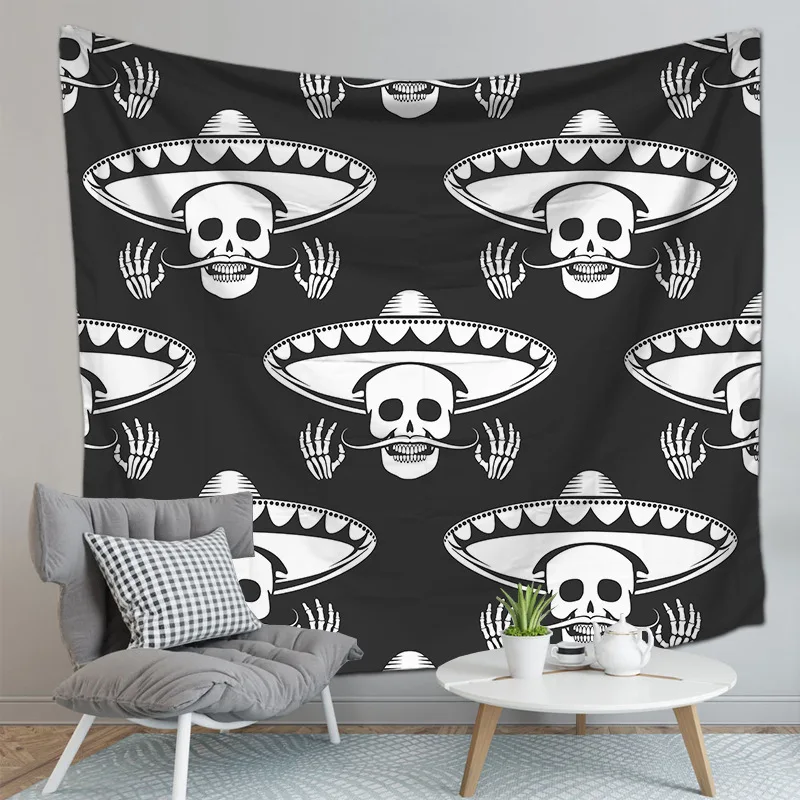 

Witchcraft Skull Wall Hanging Black Psychedelic Mandala Tapestries Wall Carpet Cloth Home Decor