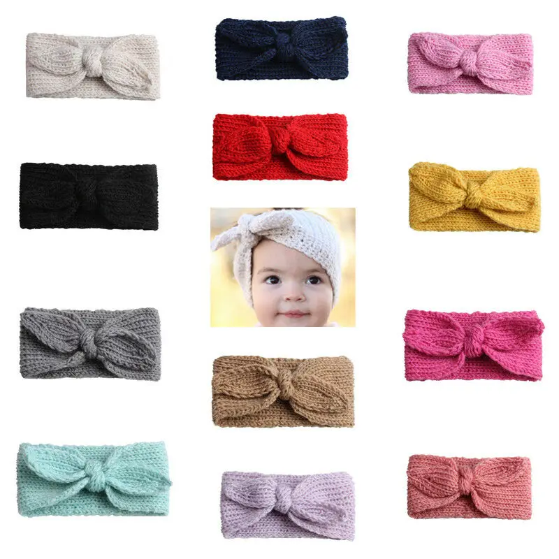New Cute Baby Toddler Kids Girl Knit Bow Headband Hair Band Headwear Head Wrap Cotton Accessory | Мать и ребенок