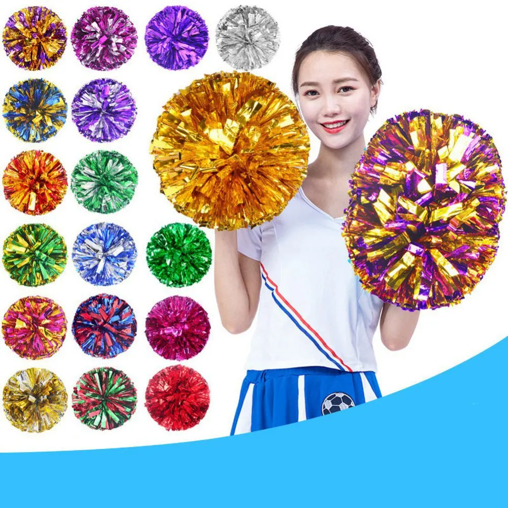1Pair Plastic Handle Streamer Pom Poms Cheerleading Pom Pom Ball Cheering Dance Decorator Match Dance Cheering Flower Ball