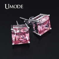 umode 7 colors square cubic zirconia stud earrings for women colorful fashion earrings engagement wedding jewelry ue0591