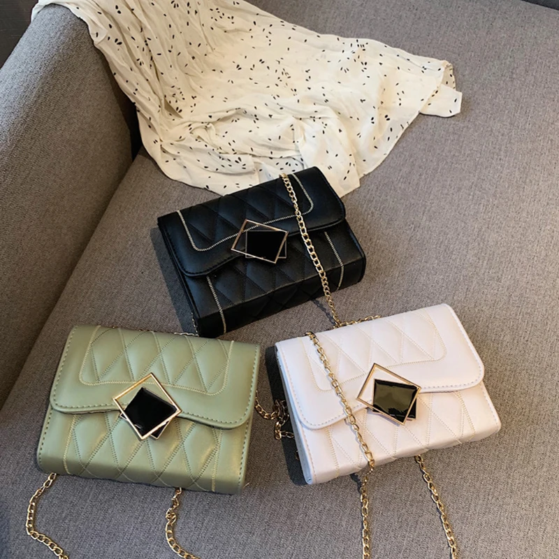 

Women's Fashion One-shoulder Diagonal Bag Ladies Small Square Bag Fashion Metal Chain Minimalist Female Bags Coin Purse
