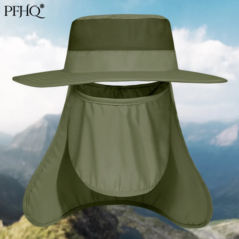 

PFHQ 2021 New Men's Fashion Solid Color Outdoor Sunshade Big Brim Breathable Detachable Fisherman Hat Spring And Autumn