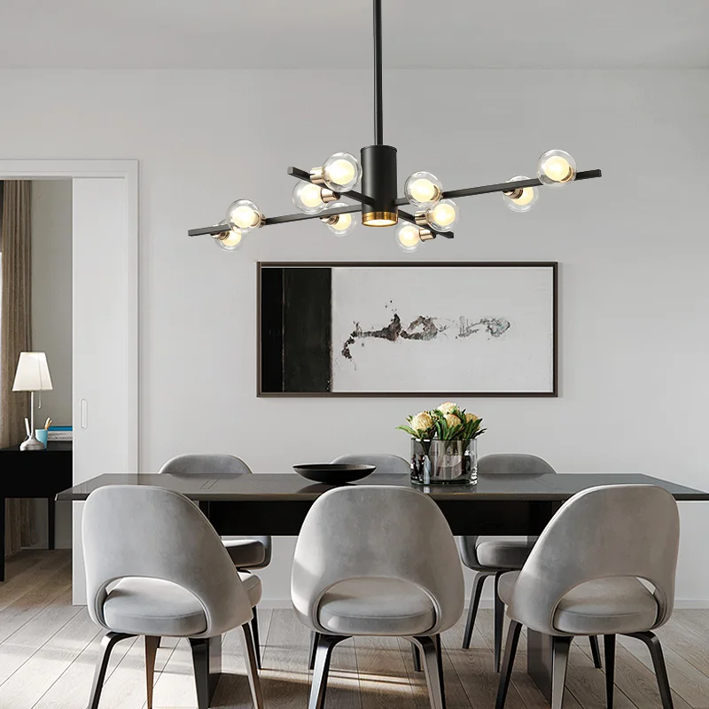 Offerte Lampadario Creativo Nordico Lampade A Sospensione Foyer Sala Da Pranzo Bar Fagioli Magici Lampada A Sospensione A Sfera In Vetro Apparecchio In Ferro Nero