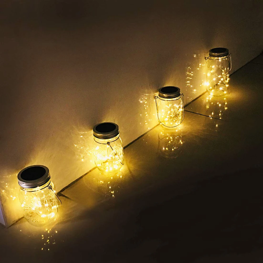 Battery/Solar Powered Glass Mason Jar Light LED Firefly String Best Patio Desktop Decor Outdoor Solar Hanging Lantern Q20 | Освещение