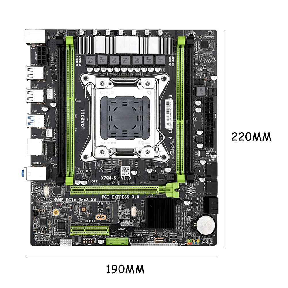 

X79M S2.0 Chipset Motherboard LGA2011 USB2.0 2-Channel DDR3 64G RAM PCI-E NVME M.2 SSD Support REG ECC Memory/Xeon E5 Processor