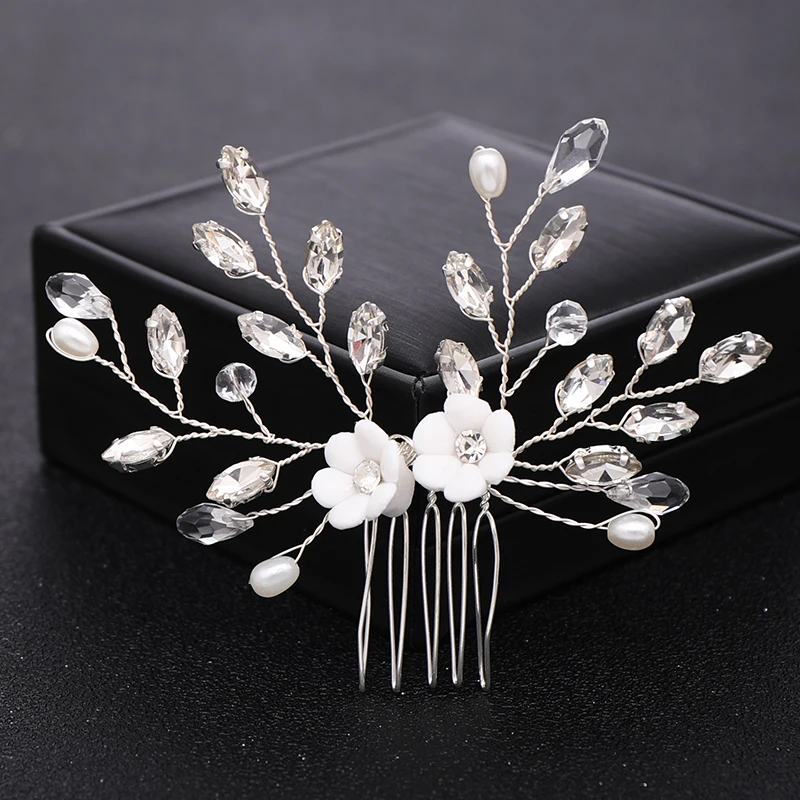 Модные свадебные гребни для волос с цветочным жемчугом и кристаллами аксессуары
