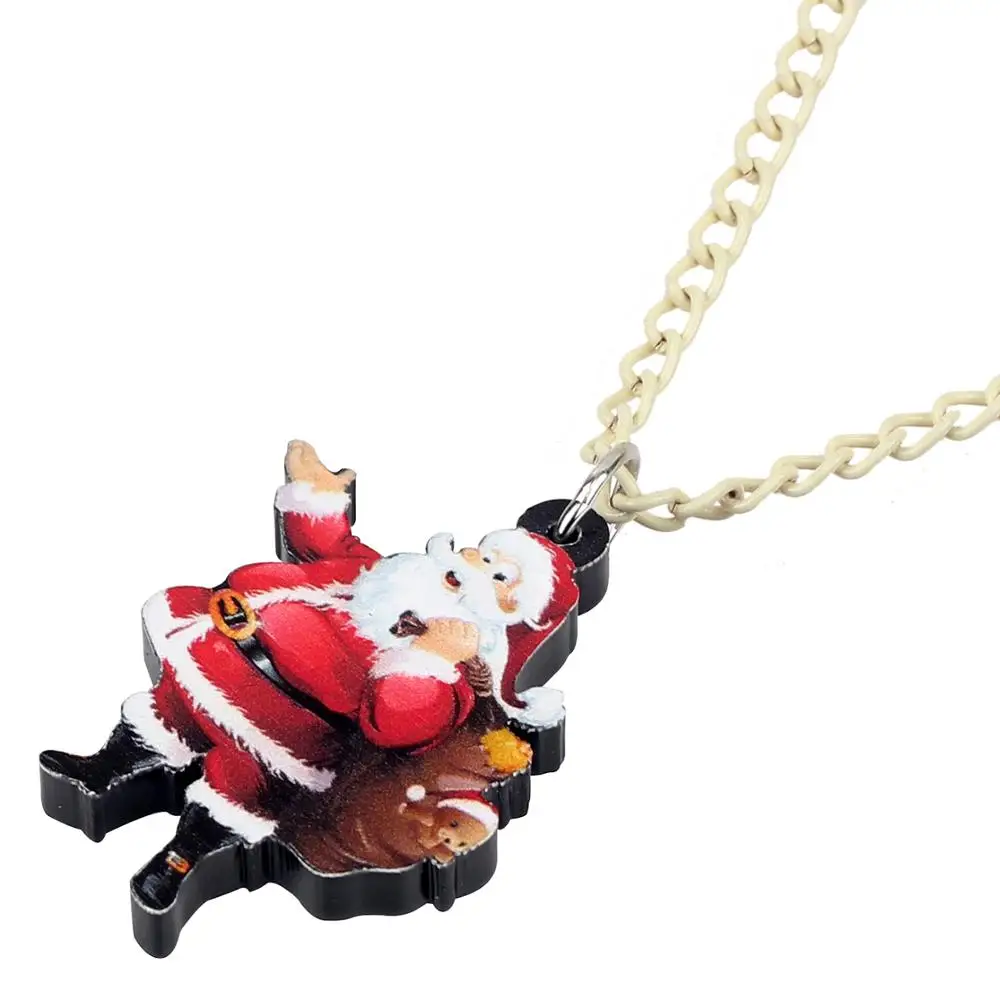 Bonsny Acrylic Christmas Anime Santa Claus Necklace Pendant Sweet Festival Jewelry Lady Girl Teen Kid Charm Decoration Gift 2019 | Украшения