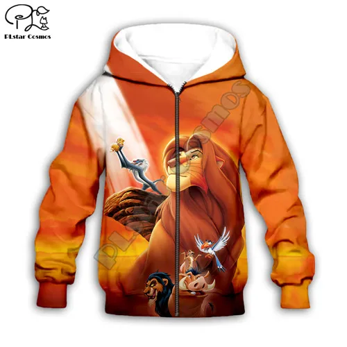 Kids zip hoodies Толстовки с капюшоном для всей семьи с героями мультфильма «Король Лев» детские толстовки на молнии с 3D принтом в виде Simba уличная одежда с длинными рукавами в стиле Харадзюку - Цвет: Kids zip hoodies