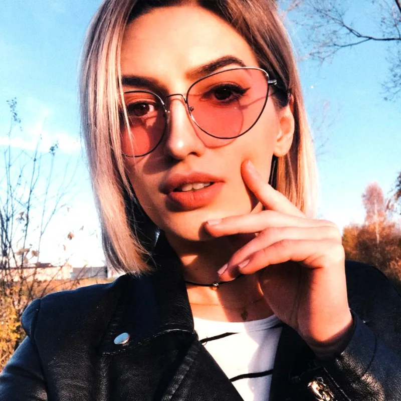 Ретро кошачий глаз солнцезащитные очки Женские Модные металлические трендовые