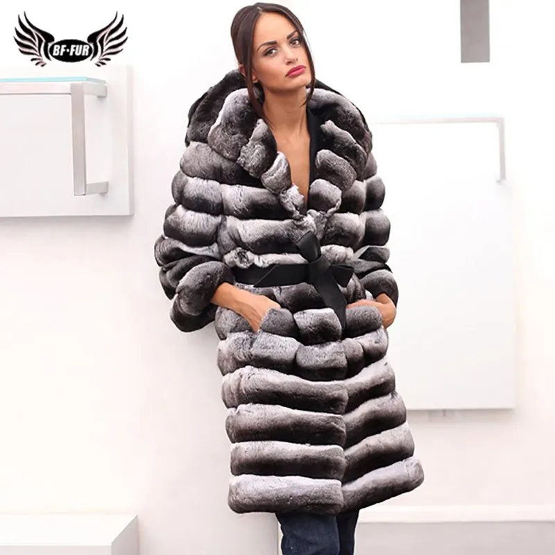

Fashion Real Fur Jacket Natural Rex Rabbit Fur Coat With Big Hood Winter Long Genuine Rex Rabbit Fur Coats Women Luxury Outwear