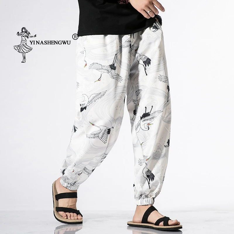 Женские штаны с принтом хаори Азиатский костюм пляжные повседневные свободные