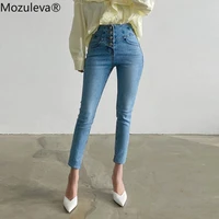 mozuleva autumn vintage single breasted women denim jeans 2021 high waist stretch pants capris female streetwear jeans pants