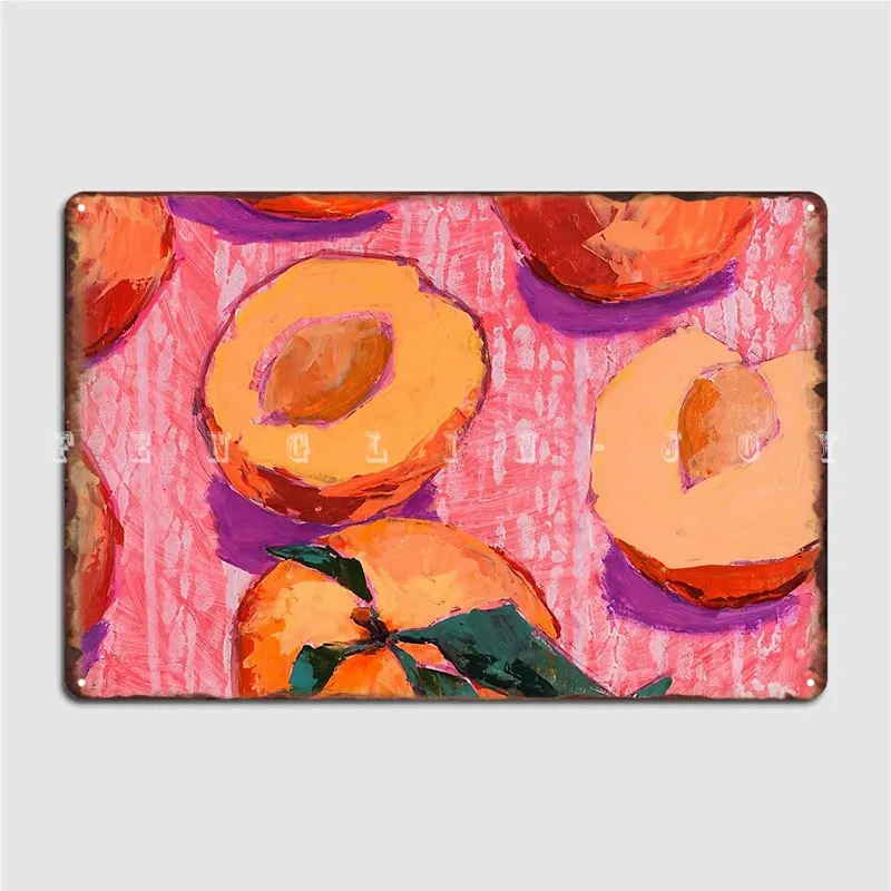 Peaches On Pink Background Metal Sign Wall Cave Cinema Customize Plaques Tin Posters | &amp Signs