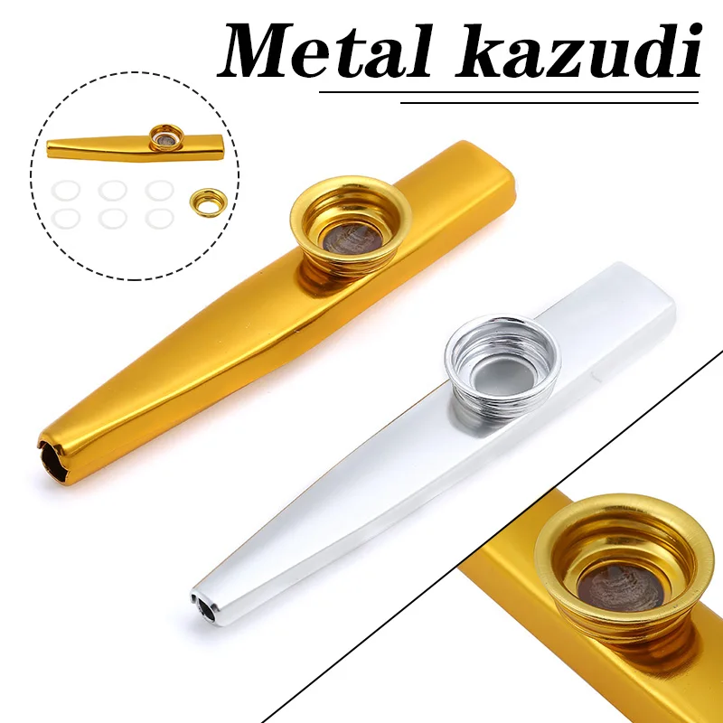 1pc Silver Gold Metal Kazoo Mouth Flute Harmonica with 6 Kazoo Flute Diaphragm For Beginners Kids Adult Party Musical Instrument