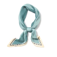 solid color small bandana women silk crinkle scarf pleated neck scarf handkerchief design 3998