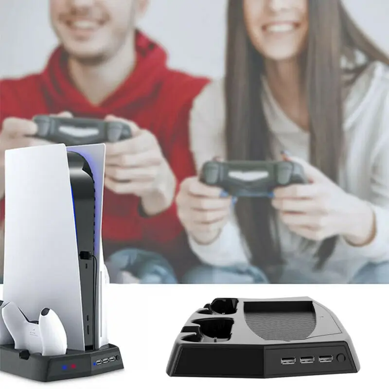 

PS5 Multifunctional Vertical Cooling Fan Stand Charging Station Game Storage