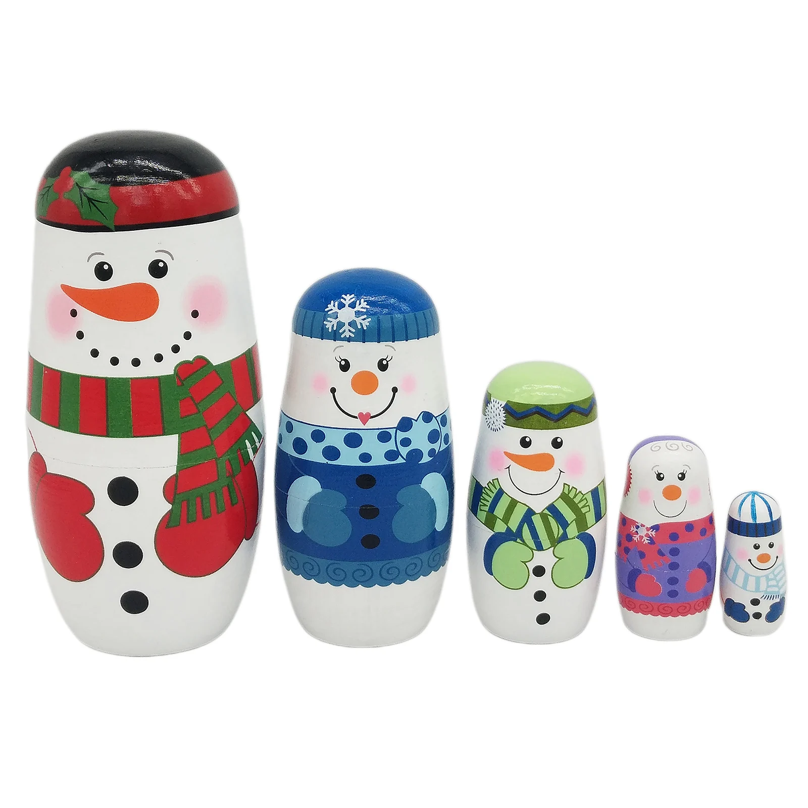 

5 Pieces Handmade Snowman Matryoshka Russian Dolls Secret Christmas