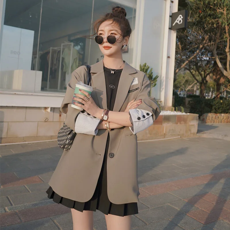 

MSXU Suit Jacket Blazers for Women Long Sleeve Oversized Coat 2021 Loose Retro Loose And Thin Blazer Jacket Office Ladies Tops