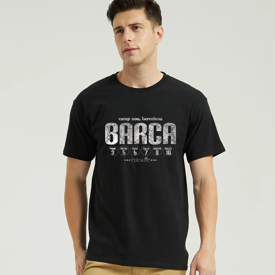 Футболка с графическим принтом Barca FC, повседневная мужская футболка, pique puyol xavi вилла iniesta messi, член команды, футболка