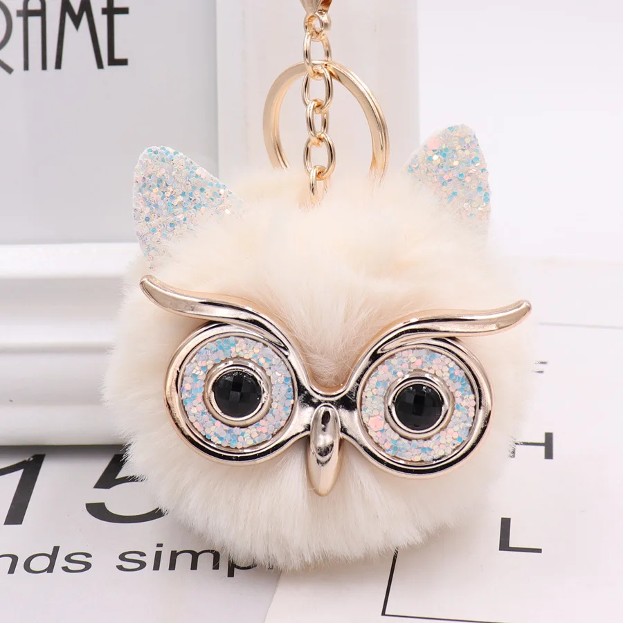 

2021 New Owl Plush Keychain Imitation Rabbit Fur Ball Bag Pendant Fur Car Keychain Pendant Key Rings