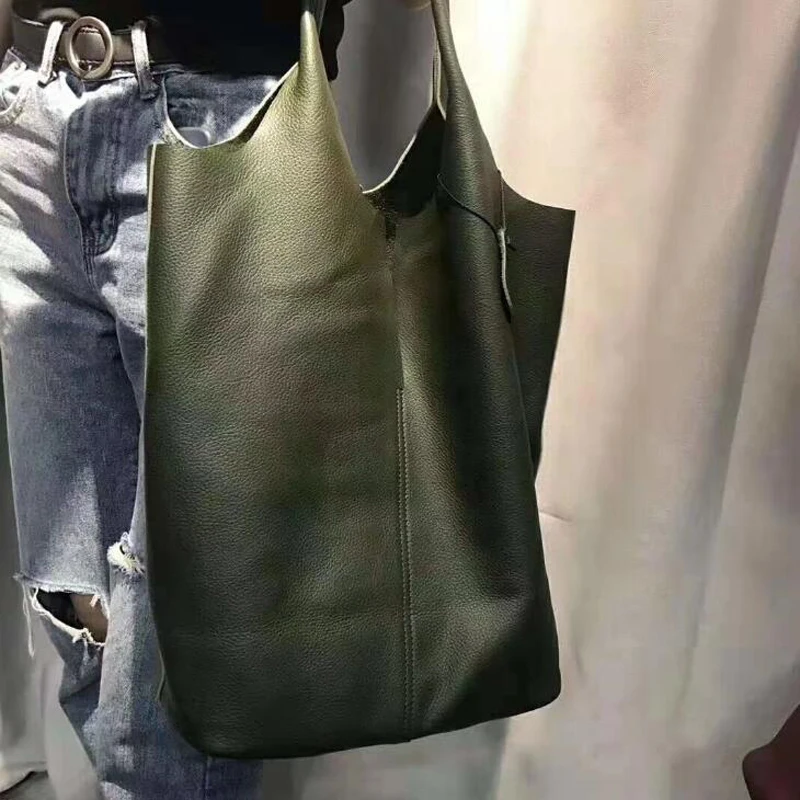 Genuine Leather Shoulder Bags Handbag Woman Vintage Cowhide Leather Composite Tote Shopping Bag Classic High Quality Bags