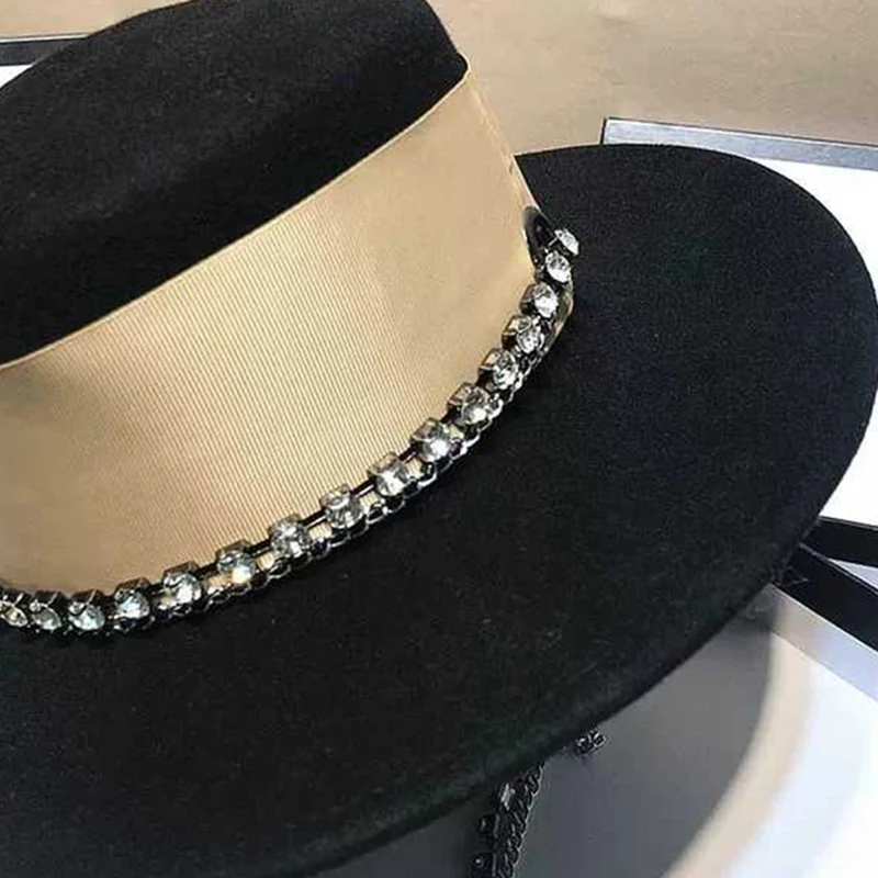 Women Wool Top hat Ribbon Fedora Hat Gentleman Elegant Lady Winter Autumn Wide Brim Panama Sombrero Cap gorros mujer invierno