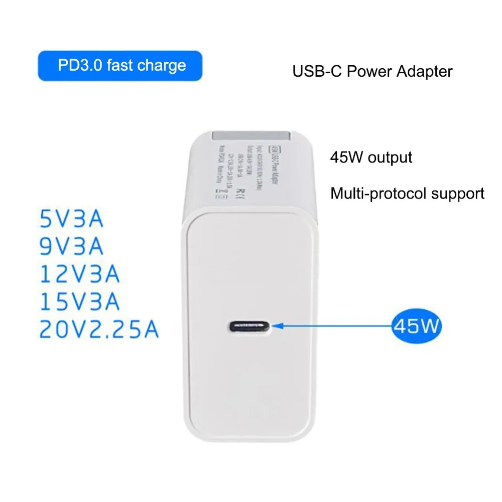 45 Вт настенное зарядное устройство USB-C PD адаптер питания, зарядное устройство для ноутбука для MacBook Pro samsung Galaxy Note 9/S9, быстрое зарядное устройство