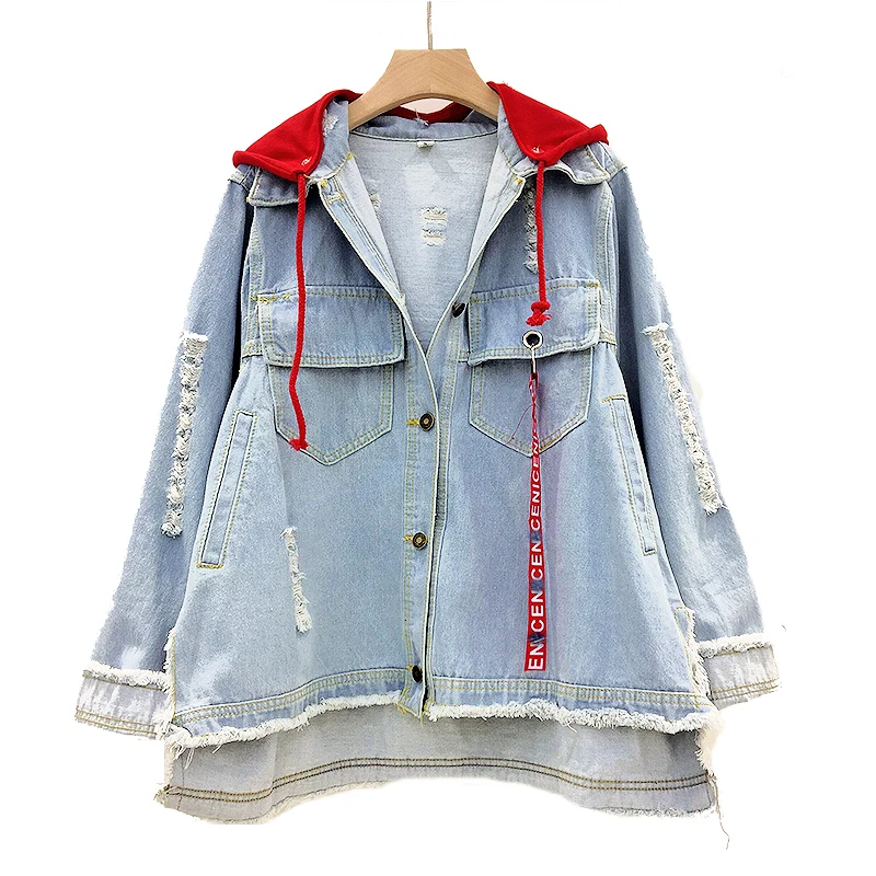 Женская джинсовая куртка с капюшоном Jas свободная оверсайз для женщин BF Harajuku Demin