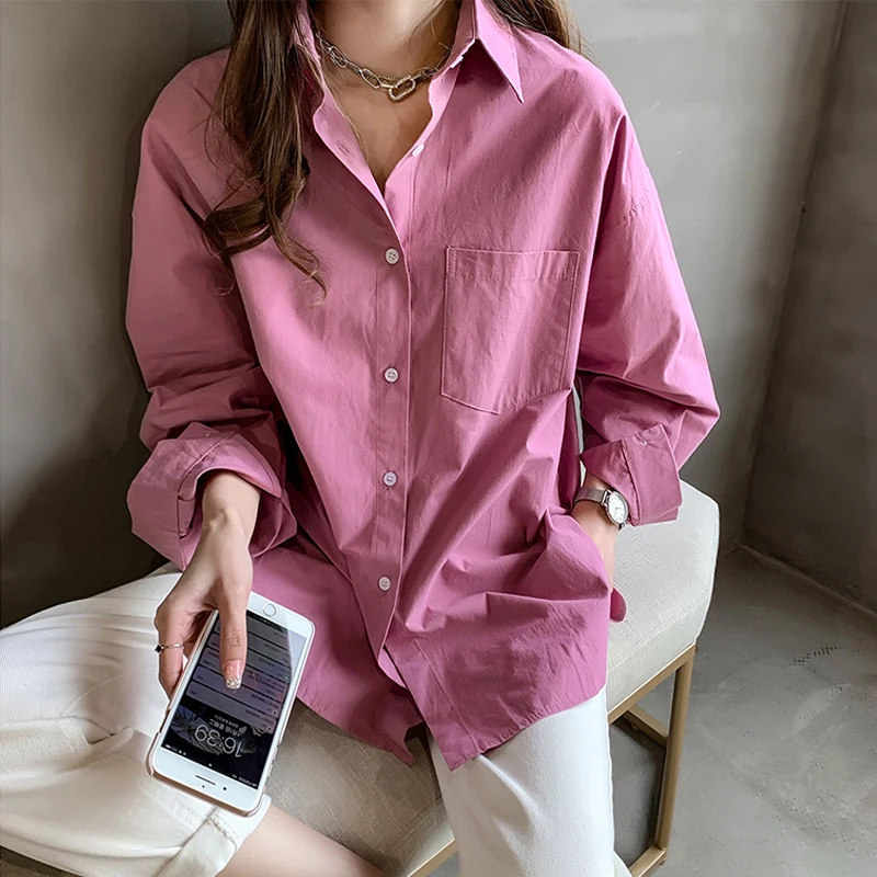 С длинным рукавом Свободная хлопковая белая женская рубашка размера плюс 4X