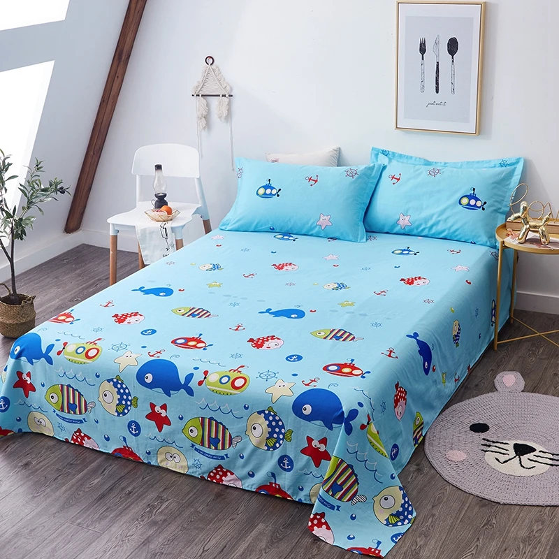 Красный 1 шт. Мультфильм Подводный мир небольшой Животные плоский лист 130x230 см/160x230 см/200x230 см/230x250 см/250x270 см Размеры набор постельного белья постельное белье - Цвет: Красный