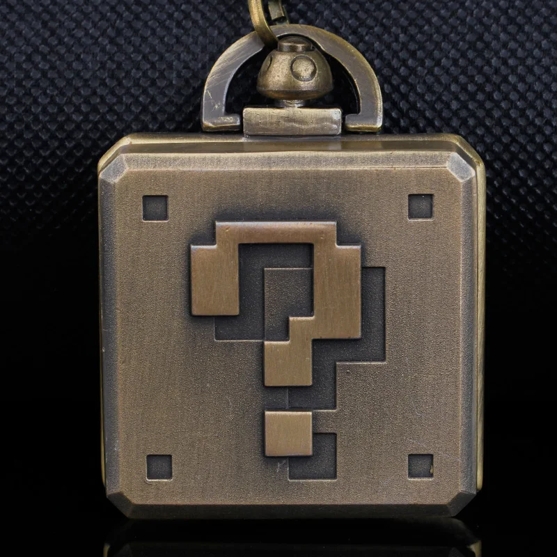 Bronzo Quadrato Grande Punto Interrogativo Design Orologio Da Tasca Catena Scatola Di Gioco Forma Fob Orologi Da Tasca Al Quarzo Per Uomo Ragazzi Rega