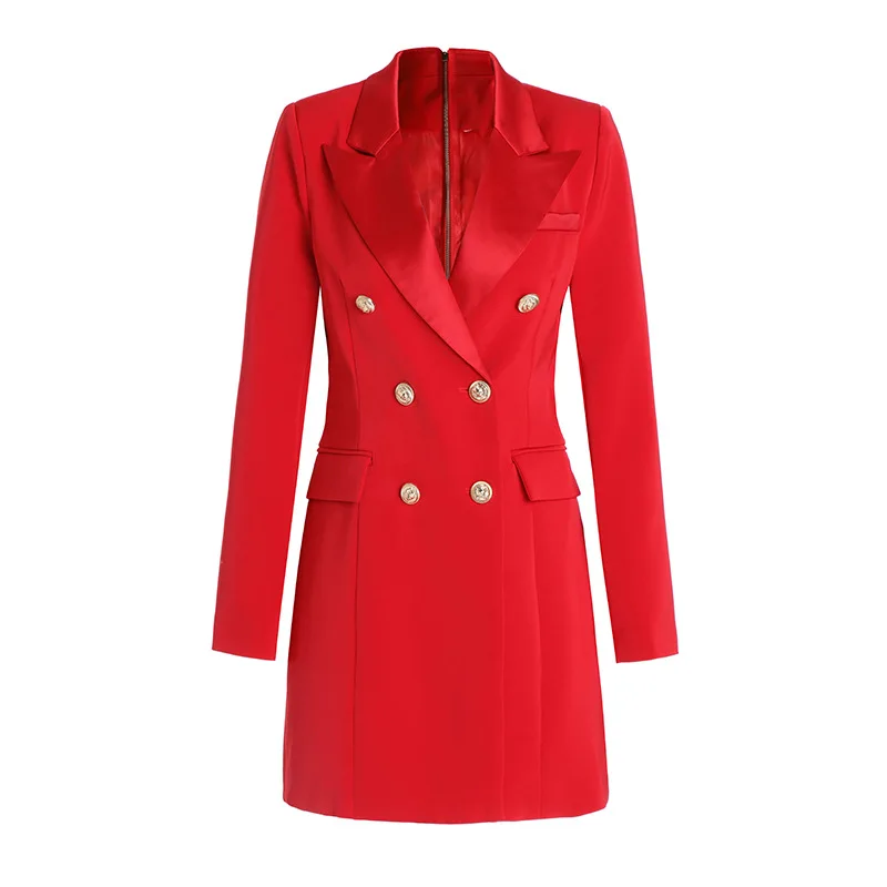 

2021 ins suit jacket skirt black and white red tricolor slim big look T-neck dress