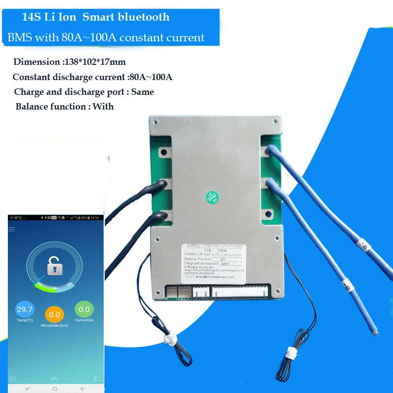 58 8 в 14S Bluetooth BMS для печатной платы литий ионной батареи 48 В с постоянным зарядом и