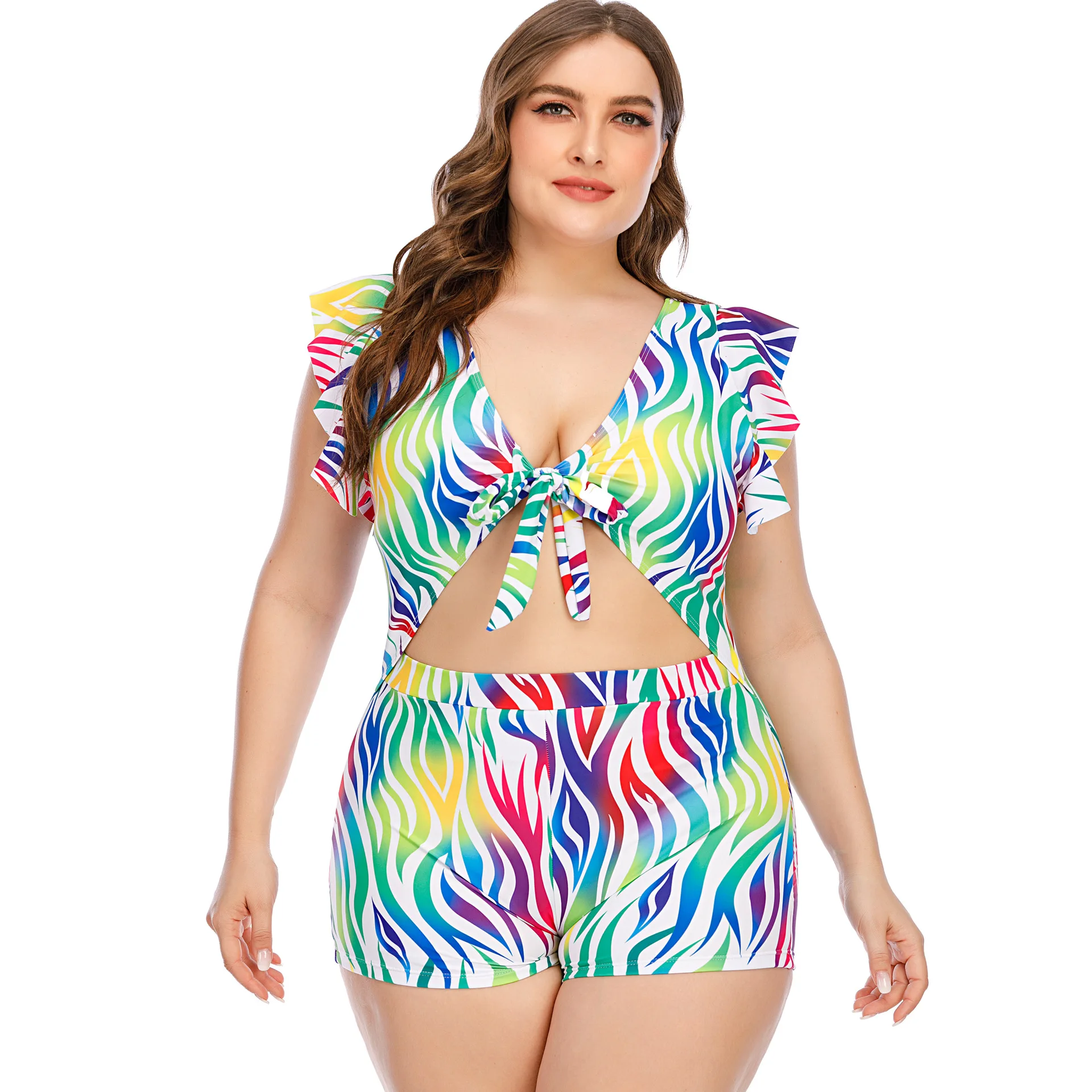 

Luren Plus Size Swimwear Women's Striped One-piece Bikini Swimsuit Women 2 Pieces Swimsuit Women