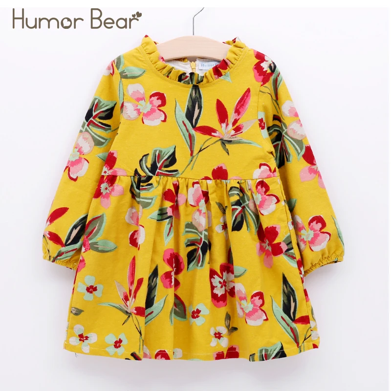 Humor Bear/платье для девочек; Новинка г.; осенняя одежда для девочек в духе колледжа; детское платье с длинными рукавами и отворотами в клетку - Цвет: BL918K yellow