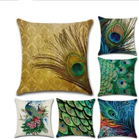 3d colorful peacock feathers pillowcase home decorative animal pattern cushion cover linen car sofa chair waist pillow case