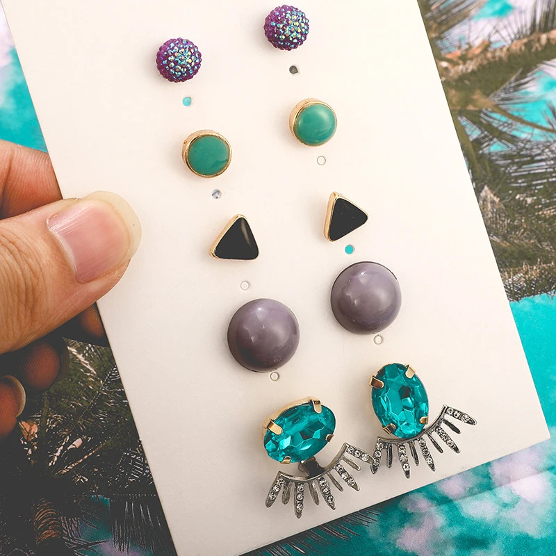 Fashion personality street beat inlaid flowers leaves Pearl drops ear nail earrings set | Украшения и аксессуары