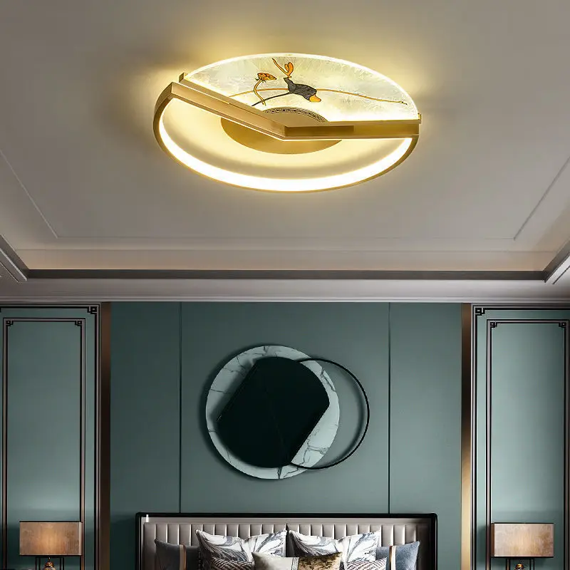 

All copper ceiling ceiling lights, enamel round LED lights in bedrooms and guest rooms, new Chinese-style lights with 3 colors。