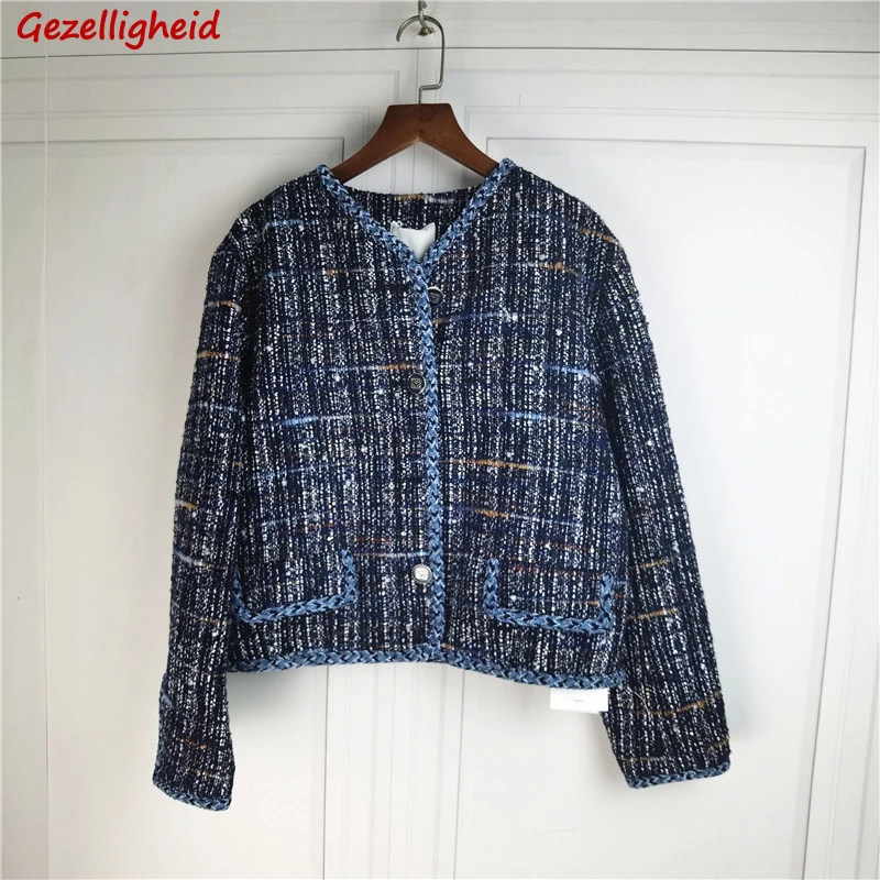 

Gezelligheid 2021 Autumn Winter Fashion Elegant Casual Slim Short Coat Outerwear Vintage Plaid Long Sleeve Cotton Jackets Top
