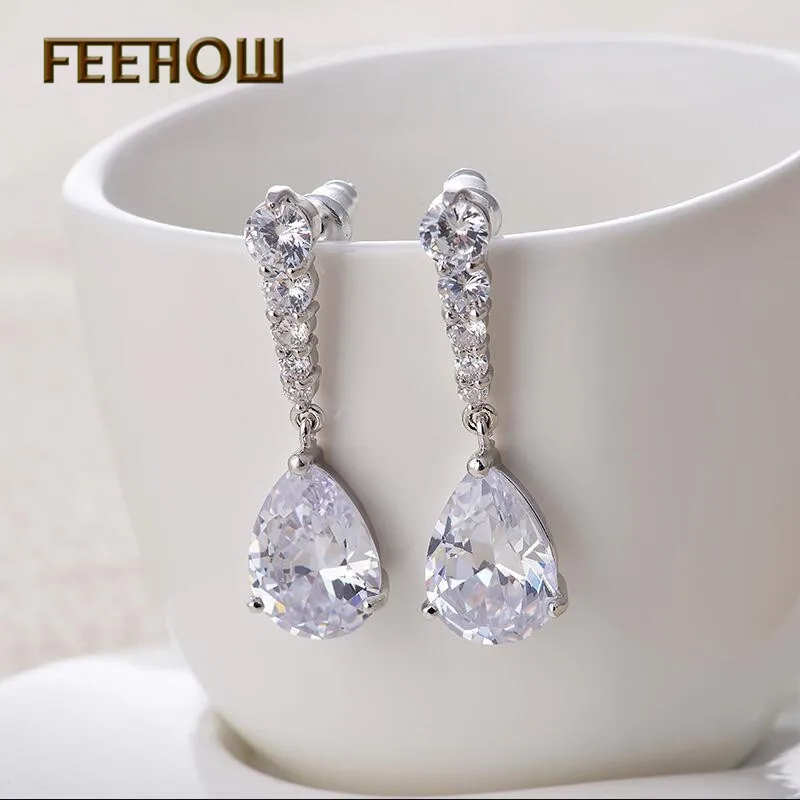 Женские серьги-капельки FEEHOW прозрачные/синие/зеленые серьги с фианитом FWEP2133 |