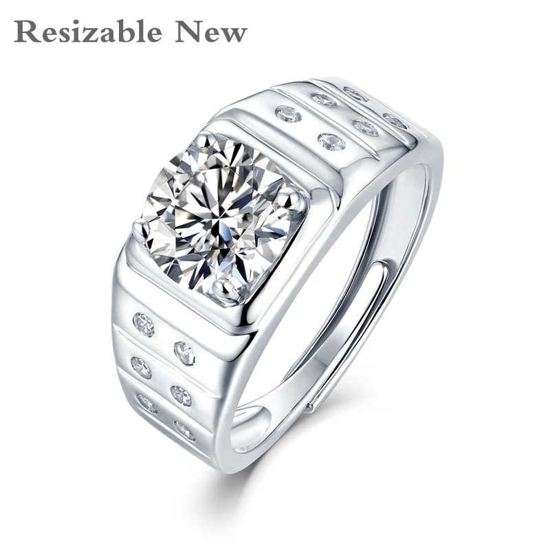 

925 Sterling Silver Men Moissanite Ring 2ct Resizable Classic Trendy Style Wedding Anniversary Jewelry For Male WIth Certifica