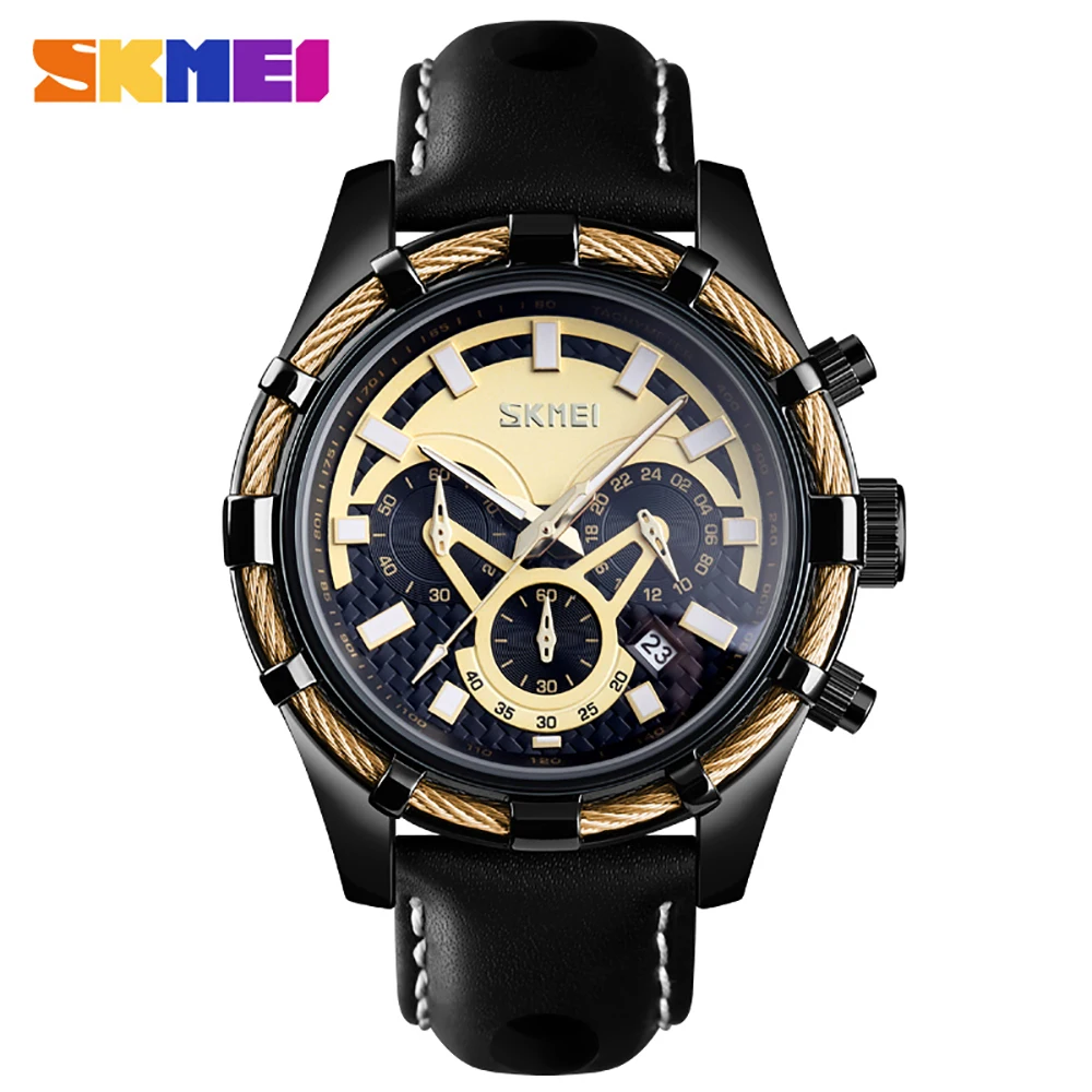 

Relogio Masculino SKMEI Men Watch Simple Luxury Quartz Watches Rose Gold Alloy Leather Band Wrist Watches 3Bar Waterproof Reloj