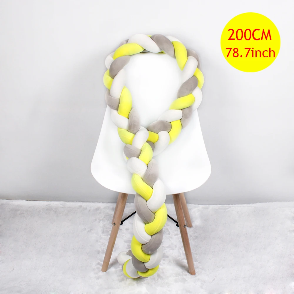 2M Yellow White Gray Кровать бортики в кроватку работы в скандинавском стиле с узлом для новорожденных, детская кроватка, бампер, длинная плетеная тесьма, подушка для детской кроватки, плюшевый бампер, детская кроватка, декор для комнаты - Цвет: 2M Yellow White Gray