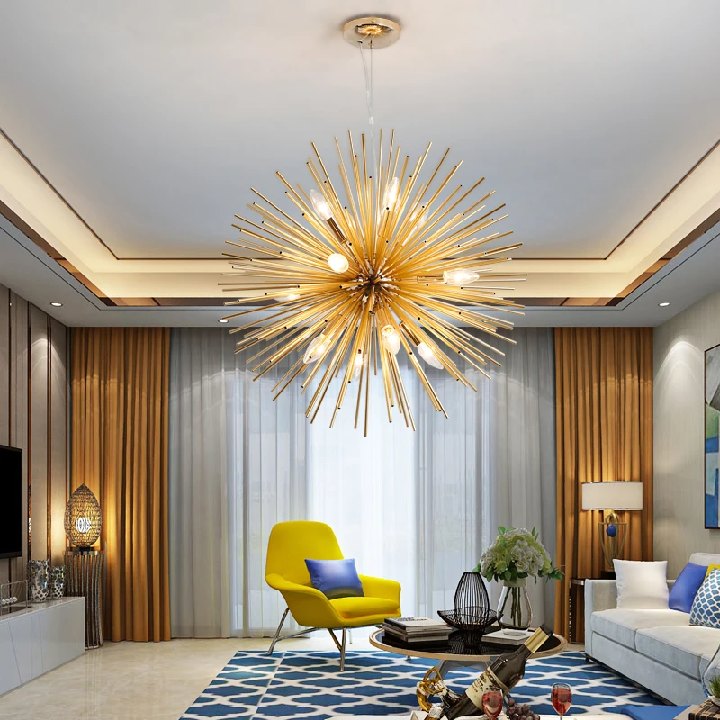 Candelabros de oro moderno para sala de estar, lámpara colgante de luz de metal de lujo para interior, dormitorio, E14, decoración del hogar