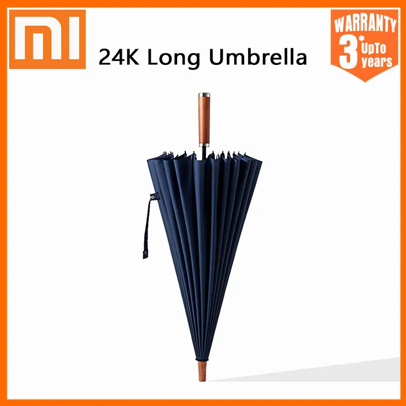 

Зонт Xiaomi мужской с деревянной ручкой, роскошный большой уличный зонтик для гольфа, ветрозащитный, 24 К, прямой